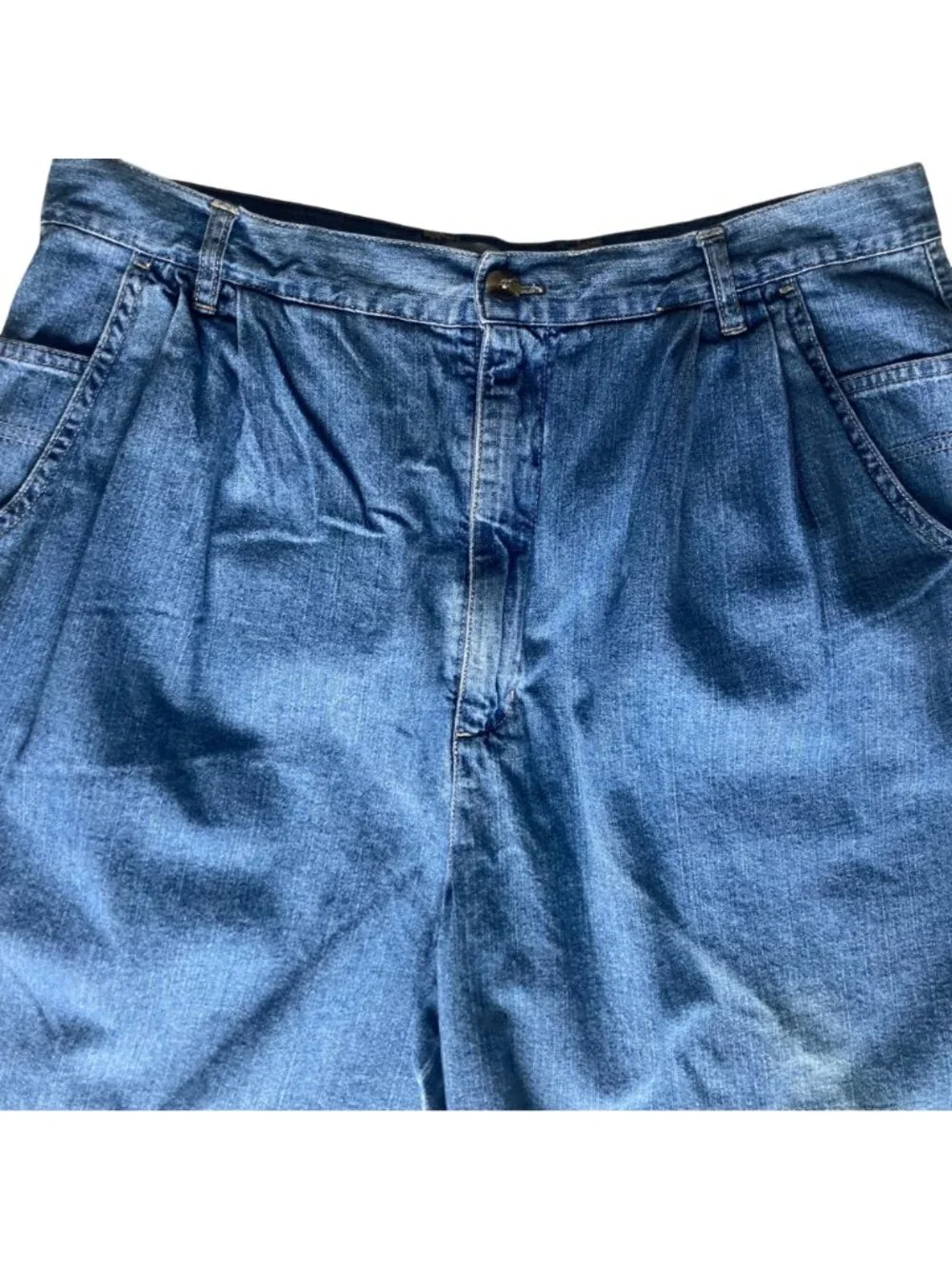 Vintage 90s Faded Glory Denim Shorts Womens 16 High Waisted Pleated 35" Waist - Picture 2 of 10